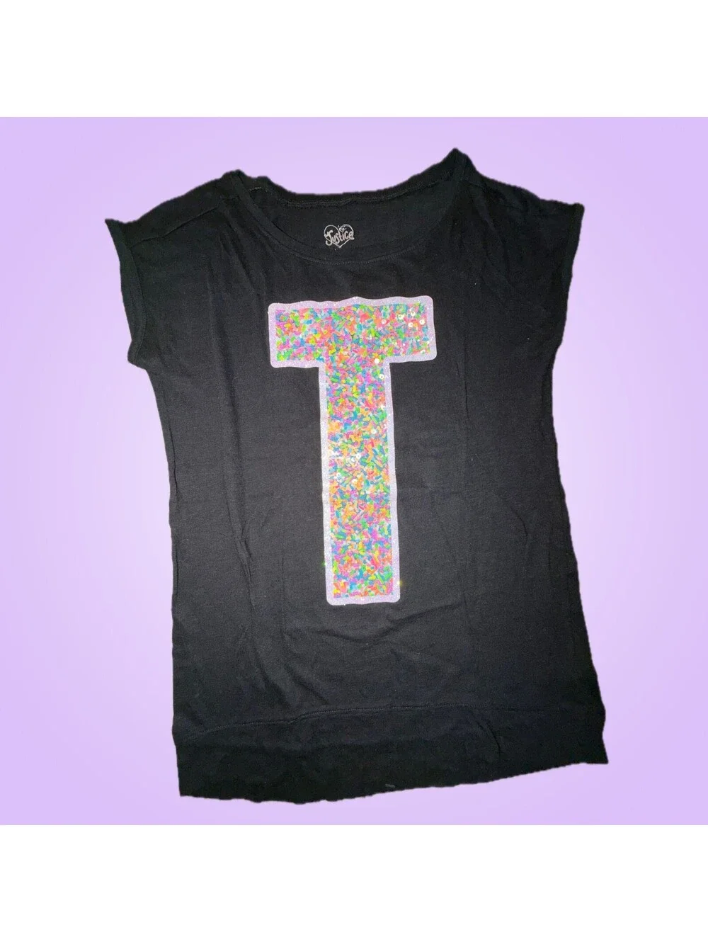 Girls 12/14 Black Short Sleeve Top by Justice | Initial 